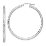 Sterling Silver Hoop Earrings, Diamond Cut Textured Round Hoops with Polished Finish