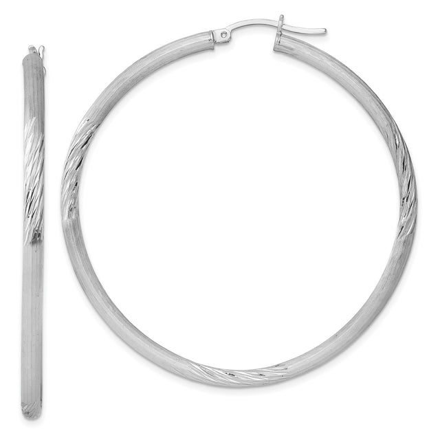 Sterling Silver Hoop Earrings, Twisted Textured Design with Polished Finish for Women