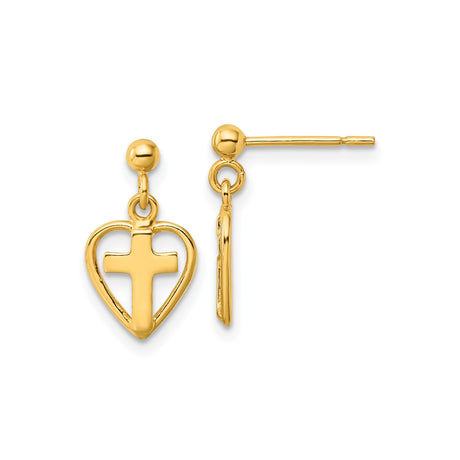 Sterling Silver Cross Pendant with Heart Charm, Polished Finish, Religious Minimalist Design