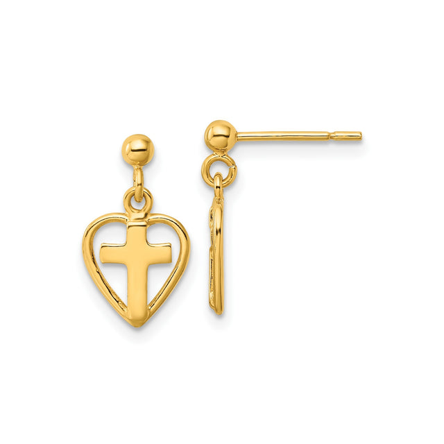 Sterling Silver Cross Pendant with Heart Charm, Polished Finish, Religious Minimalist Design