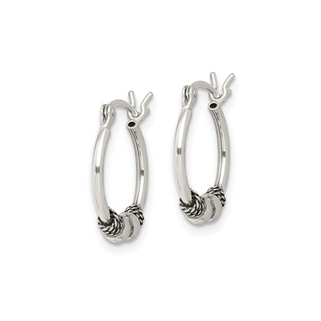 Sterling Silver Hoop Earrings with Twisted Rope Accents and Bead Detailing
