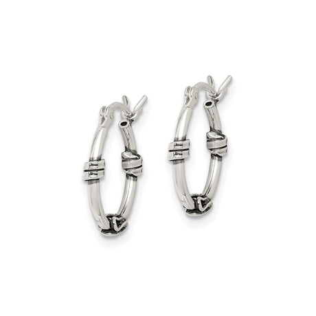 Sterling Silver Hoop Earrings with Wire Wrapped Detail, Bali Boho Tribal Style