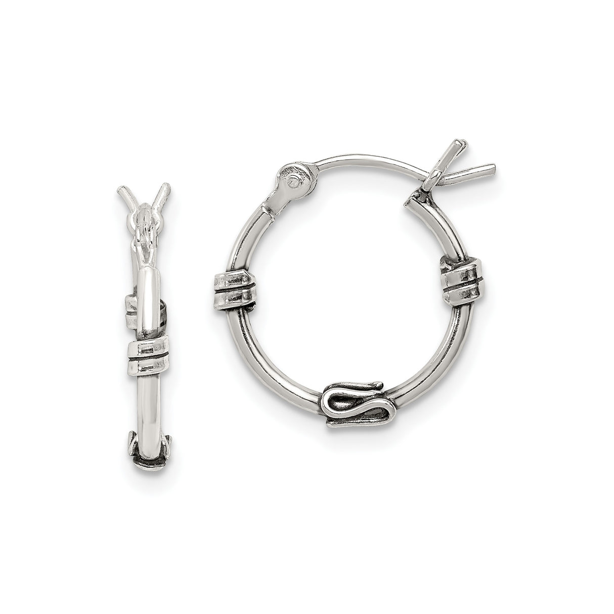 Sterling Silver Hoop Earrings with Wire Wrapped Detail, Bali Boho Tribal Style