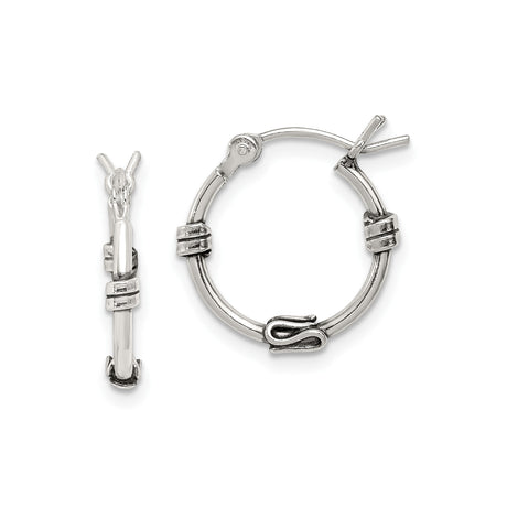 Sterling Silver Hoop Earrings with Wire Wrapped Detail, Bali Boho Tribal Style