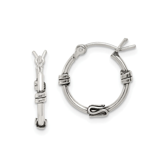 Sterling Silver Hoop Earrings with Wire Wrapped Detail, Bali Boho Tribal Style