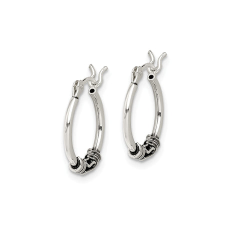 Sterling Silver Hoop Earrings with Handcrafted Wrap Coil, Tribal Boho Style