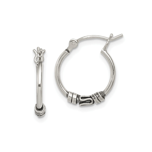 Sterling Silver Hoop Earrings with Handcrafted Wrap Coil, Tribal Boho Style