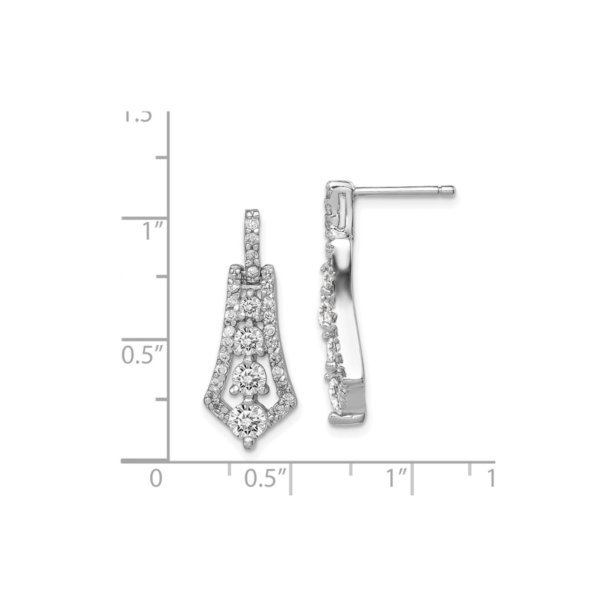 Sterling Silver Dangle Earrings Tapered Drop CZ Round Cut