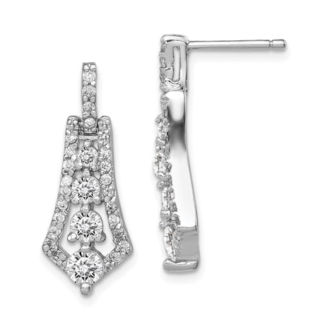 Sterling Silver Dangle Earrings for Women with Round Cut Cubic Zirconia Accents, Tapered Geometric Drop Design for Formal Evening Bridal Wear, Elegant Fashion Jewelry for Weddings and Events