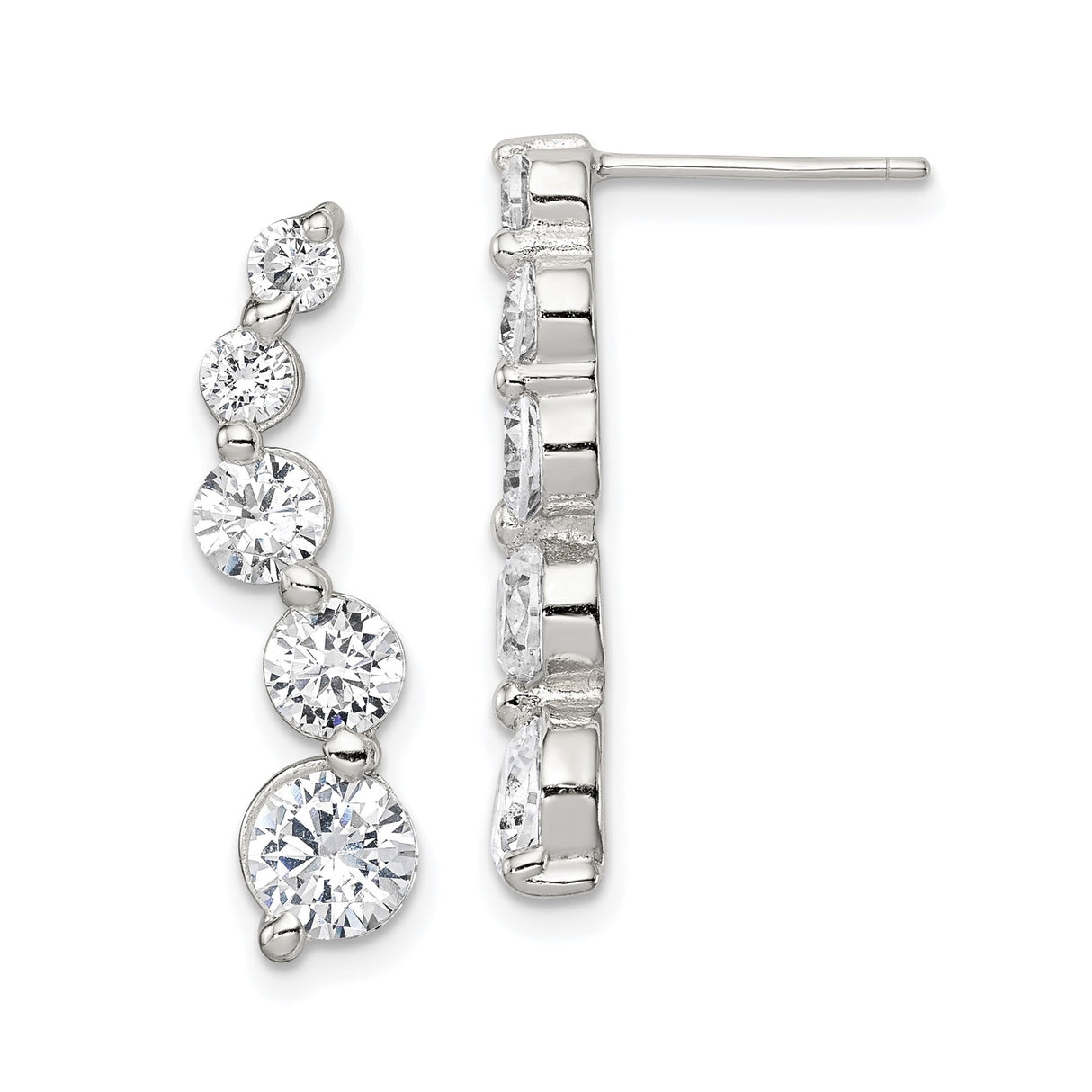 Sterling Silver Drop Dangle Earrings with Graduated Cubic Zirconia, Bridal and Evening Jewelry