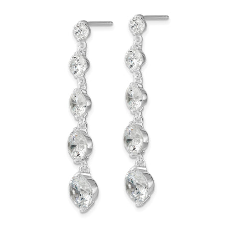 Sterling Silver Five CZ Bezel Drop Linear Earrings
