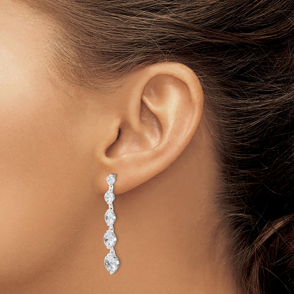 Sterling Silver Five CZ Bezel Drop Linear Earrings