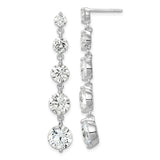 Sterling Silver Drop Linear Earrings for Women with Five Cubic Zirconia in Bezel Settings, Elegant Silver Dangles for Evening Wear, Formal Events, Weddings, Cocktail Parties, or Special Occasions