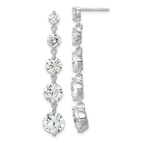 Sterling Silver Drop Linear Earrings for Women with Five Cubic Zirconia in Bezel Settings, Elegant Silver Dangles for Evening Wear, Formal Events, Weddings, Cocktail Parties, or Special Occasions