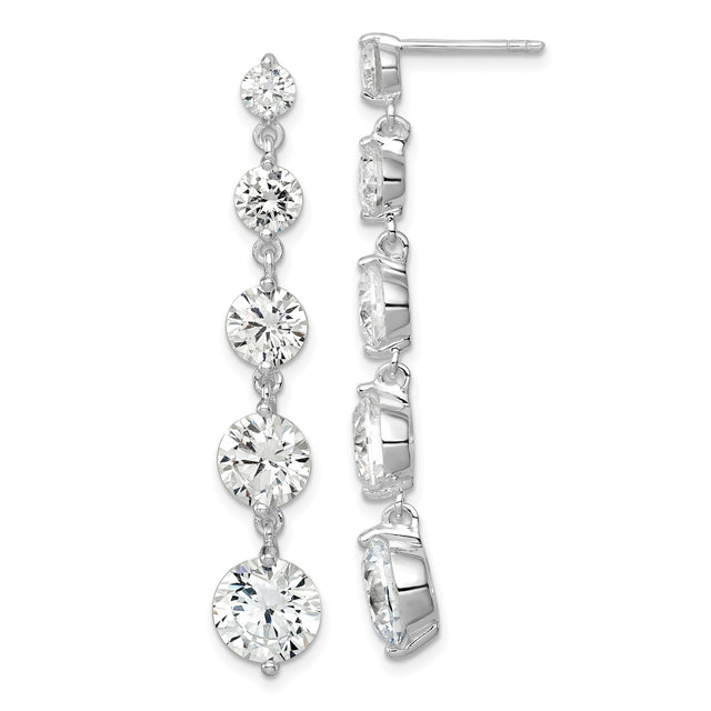 Sterling Silver Drop Linear Earrings for Women with Five Cubic Zirconia in Bezel Settings, Elegant Silver Dangles for Evening Wear, Formal Events, Weddings, Cocktail Parties, or Special Occasions