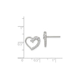 Sterling Silver Heart Stud Earrings with Cubic Zirconia Half Pavé Design