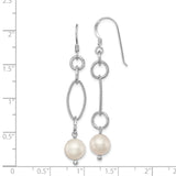 Sterling Silver Dangle Earrings with Cultured Freshwater Pearls, Twisted Rope Design