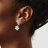 Sterling Silver Dangle Earrings with Pearl and Cubic Zirconia, Floral Leaf Branch Design