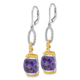 Sterling Silver Dangle Earrings with Cushion Cut Cubic Zirconia, Two-Tone Rope and Chain Design