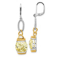Sterling Silver Drop Earrings with Cubic Zirconia Cushion Cut Yellow Gemstones and Rope Accents