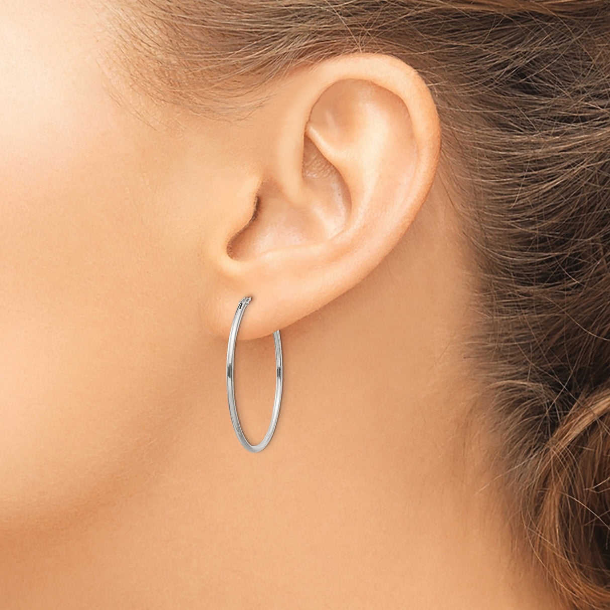 Sterling Silver Hoop Earrings, Lightweight Large Polished Round Minimalist Tube Design
