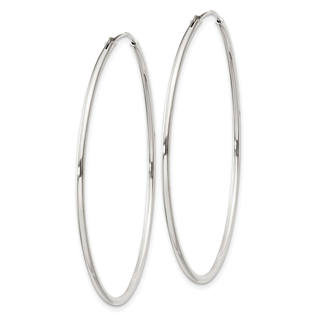 Sterling Silver Hoop Earrings, Large Polished Tube Design, Lightweight Minimalist Style for Women