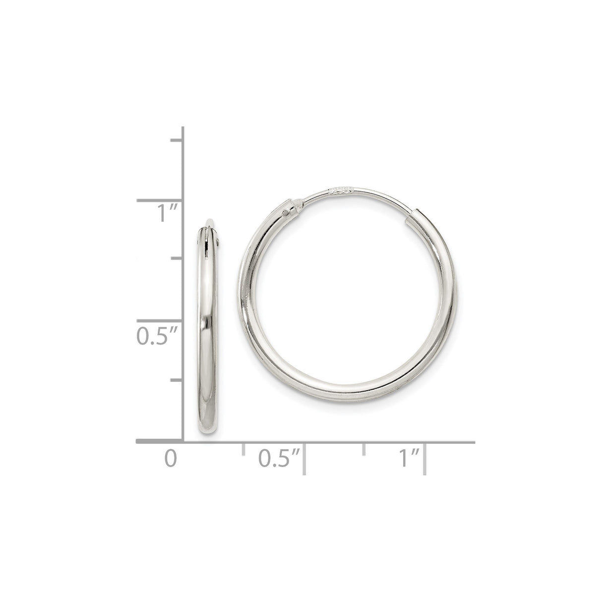 Sterling Silver Hoop Earrings, Medium Size with Polished Finish and Hinged Closure