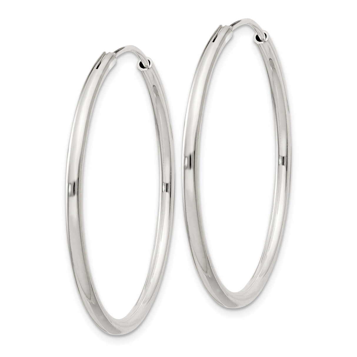 Sterling Silver Hoop Earrings, 2mm Round Endless Design with Polished Finish, Minimalist Style
