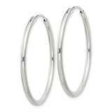 Sterling Silver Hoop Earrings, 2mm Round Endless Design with Polished Finish, Minimalist Style