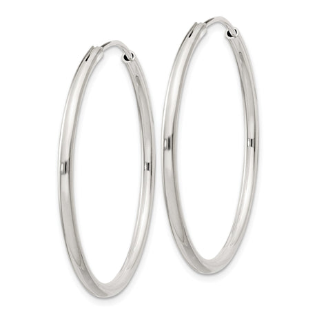 Sterling Silver Hoop Earrings, 2mm Round Endless Design with Polished Finish, Minimalist Style
