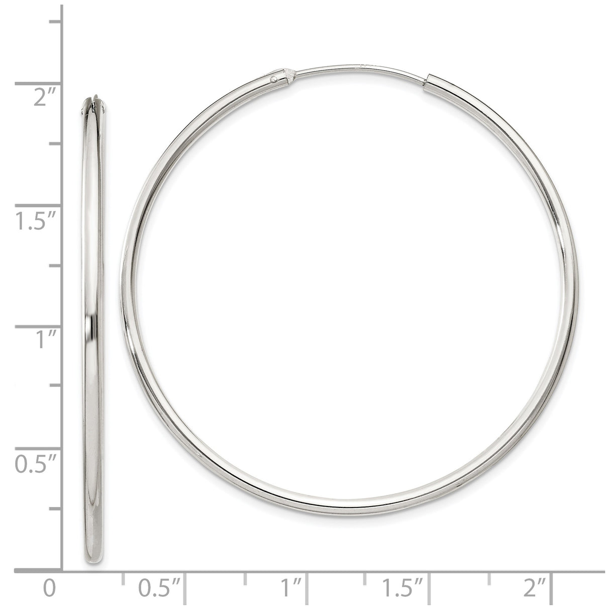 Sterling Silver Hoop Earrings, Classic Polished Endless Round Design, Lightweight Modern Style