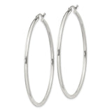 Sterling Silver Hoop Earrings, Large Smooth Round Design with Latch Back Closure for Women