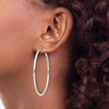 Sterling Silver Hoop Earrings, Large Smooth Round Design with Latch Back Closure for Women