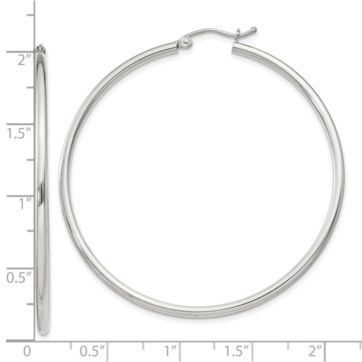Sterling Silver Hoop Earrings, Large Smooth Round Design with Latch Back Closure for Women