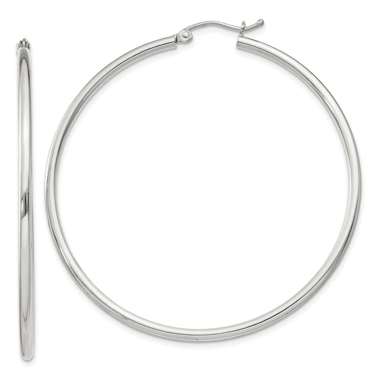 Sterling Silver Hoop Earrings, Large Smooth Round Design with Latch Back Closure for Women