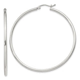 Sterling Silver Hoop Earrings, Large Smooth Round Design with Latch Back Closure for Women