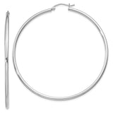 Sterling Silver Large Hoop Earrings with Polished Finish, Classic Round Tube Design for Women