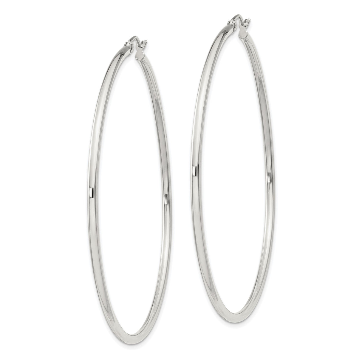 Sterling Silver Hoop Earrings, Large Polished Round Hoops with Minimalist Modern Design