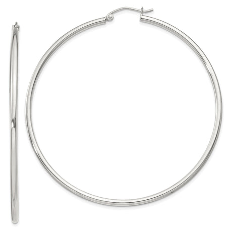 Sterling Silver Hoop Earrings, Large Polished Round Hoops with Minimalist Modern Design
