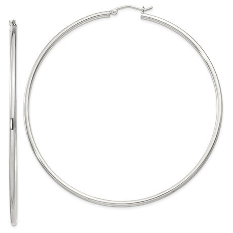 Sterling Silver Hoop Earrings, Large Round Lightweight Polished Hoops for Women