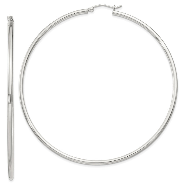 Sterling Silver Hoop Earrings, Large Round Lightweight Polished Hoops for Women