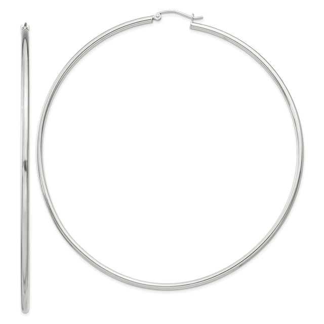 Sterling Silver Hoop Earrings, Large Round Lightweight Polished Minimalist Design for Women