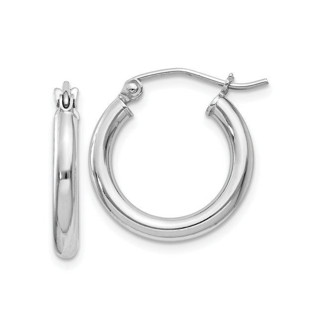Sterling Silver Hoop Earrings, Classic Polished Round Minimalist Tube Design for Women