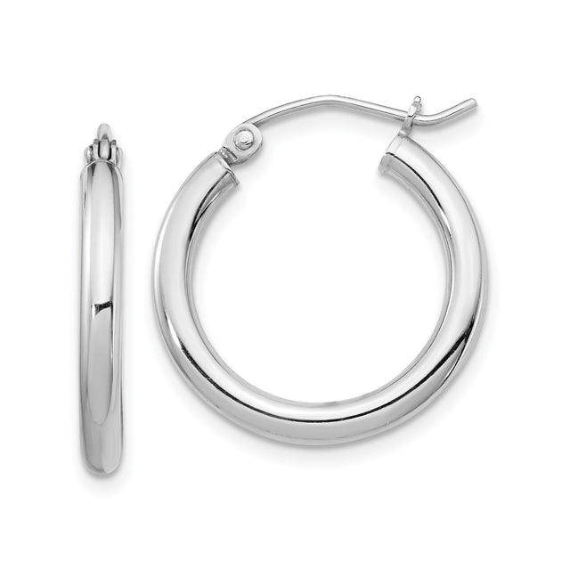 Sterling Silver Hoop Earrings, Classic Round Shape with Hinged Clasp and Smooth Finish
