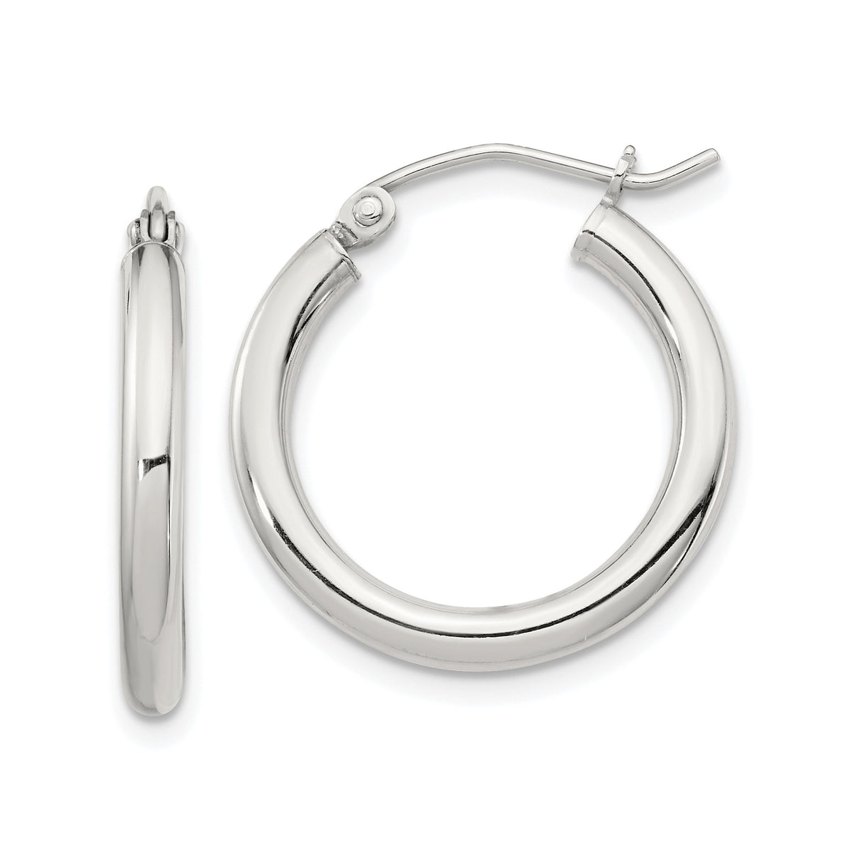 Sterling Silver Hoop Earrings, Classic Round Design with Latch Back Closure, Polished Finish