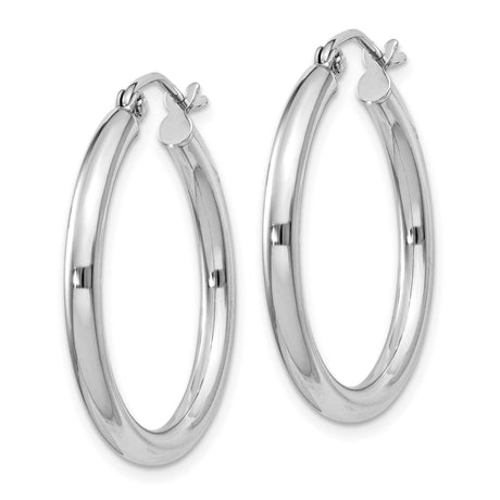 Sterling Silver Hoop Earrings, Medium Round Smooth Polished Rhodium Plated Snap Closure