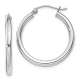 Sterling Silver Hoop Earrings, Medium Round Smooth Polished Rhodium Plated Snap Closure