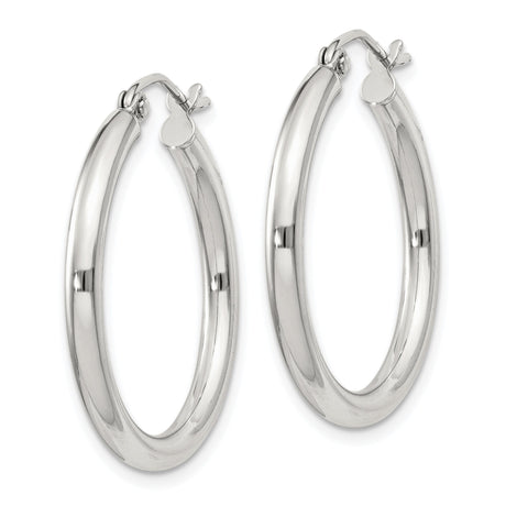 Sterling Silver Hoop Earrings with Latch Back Closure and Polished Finish, Lightweight Design