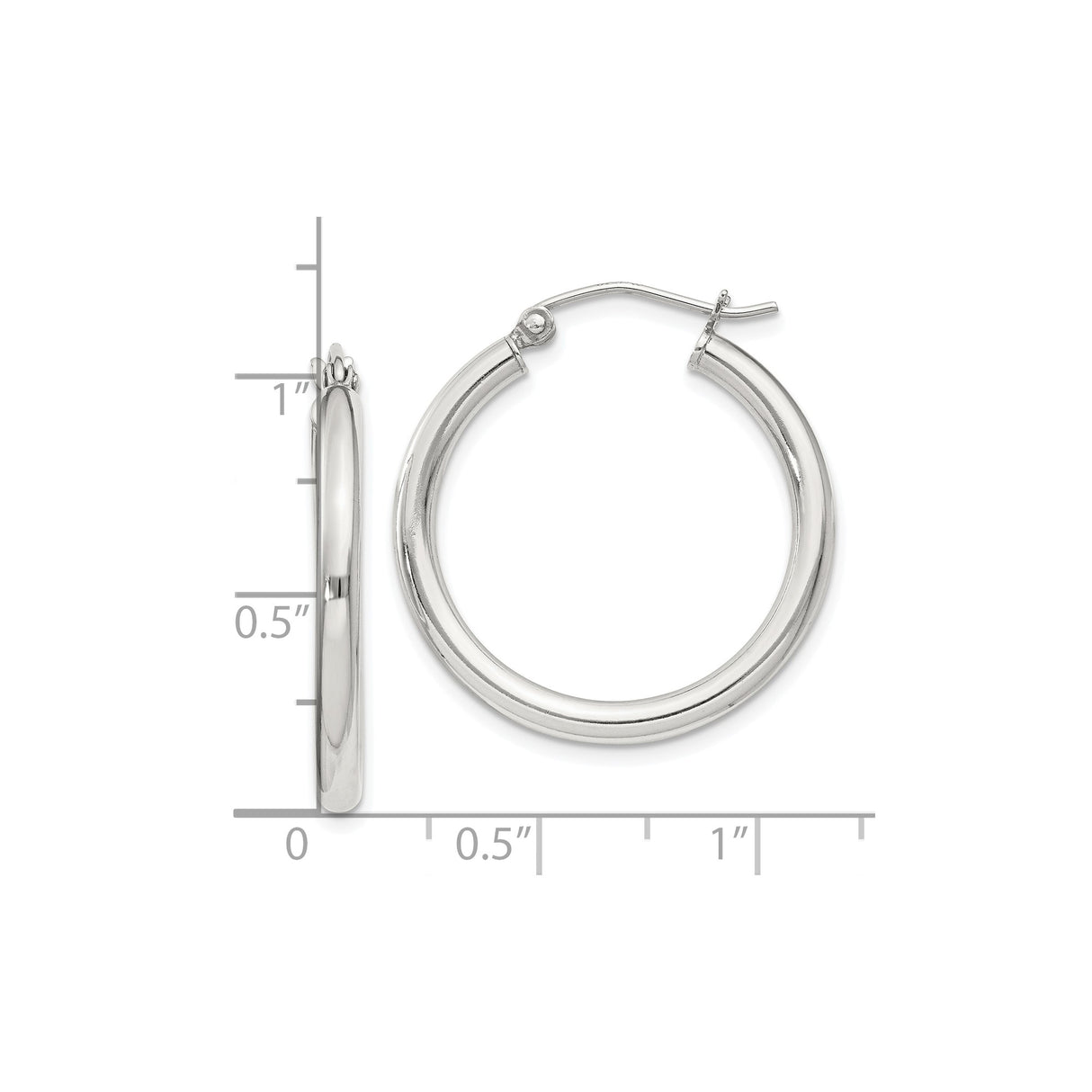 Sterling Silver Hoop Earrings with Latch Back Closure and Polished Finish, Lightweight Design