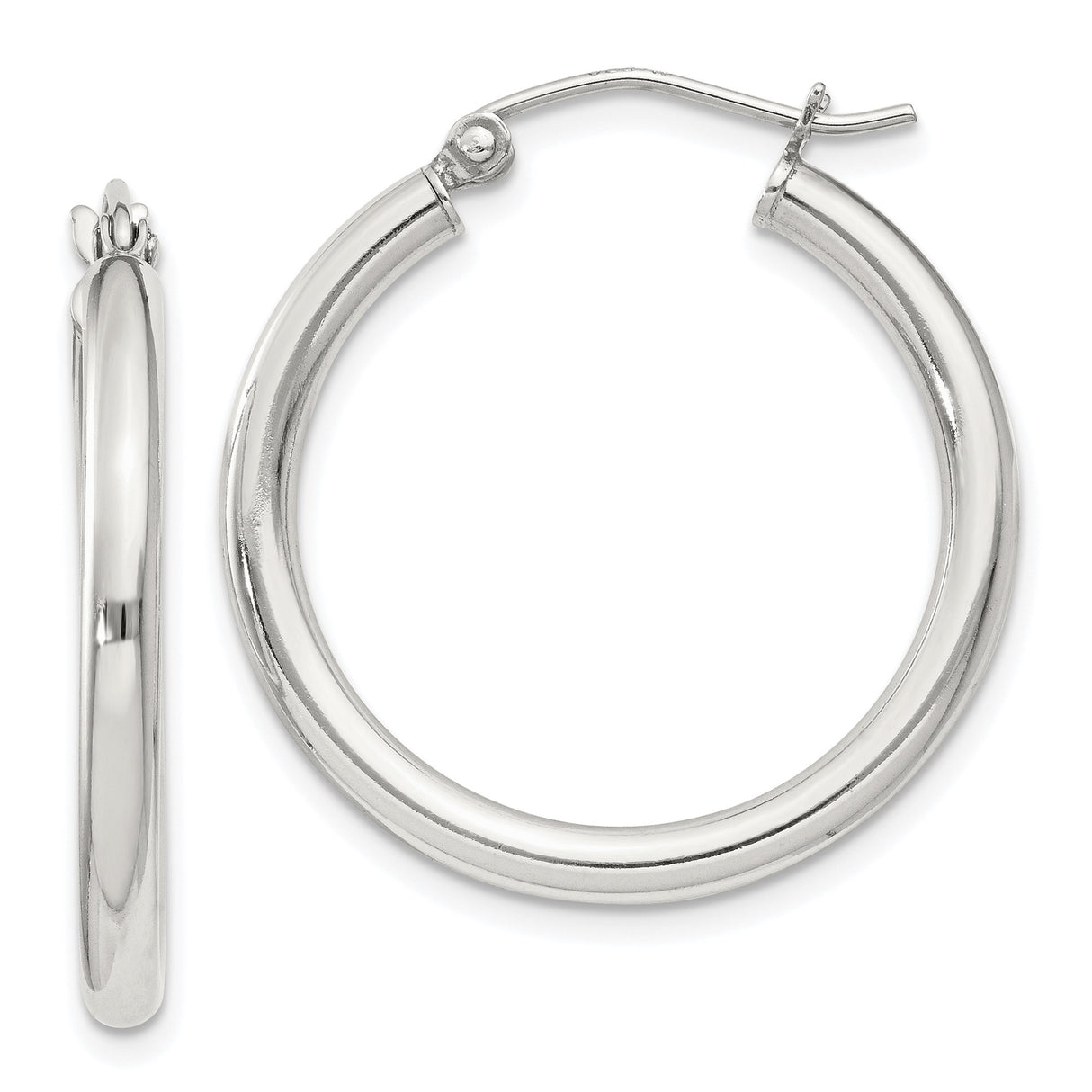 Sterling Silver Hoop Earrings with Latch Back Closure and Polished Finish, Lightweight Design